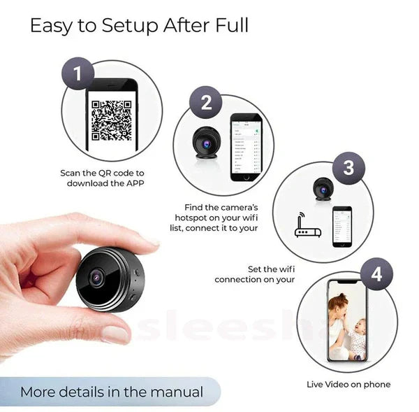 Portable Mini Rechargeable Wi-Fi CCTV Live Camera, 1080P 64 GB Storage Capacity 1 Channel, magnet-48
